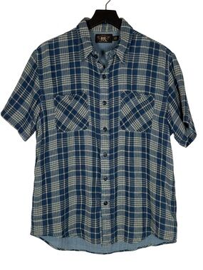 Ralph Lauren Double RL Size L Indigo Plaid Double-Faced Workshirt 100% Cotton